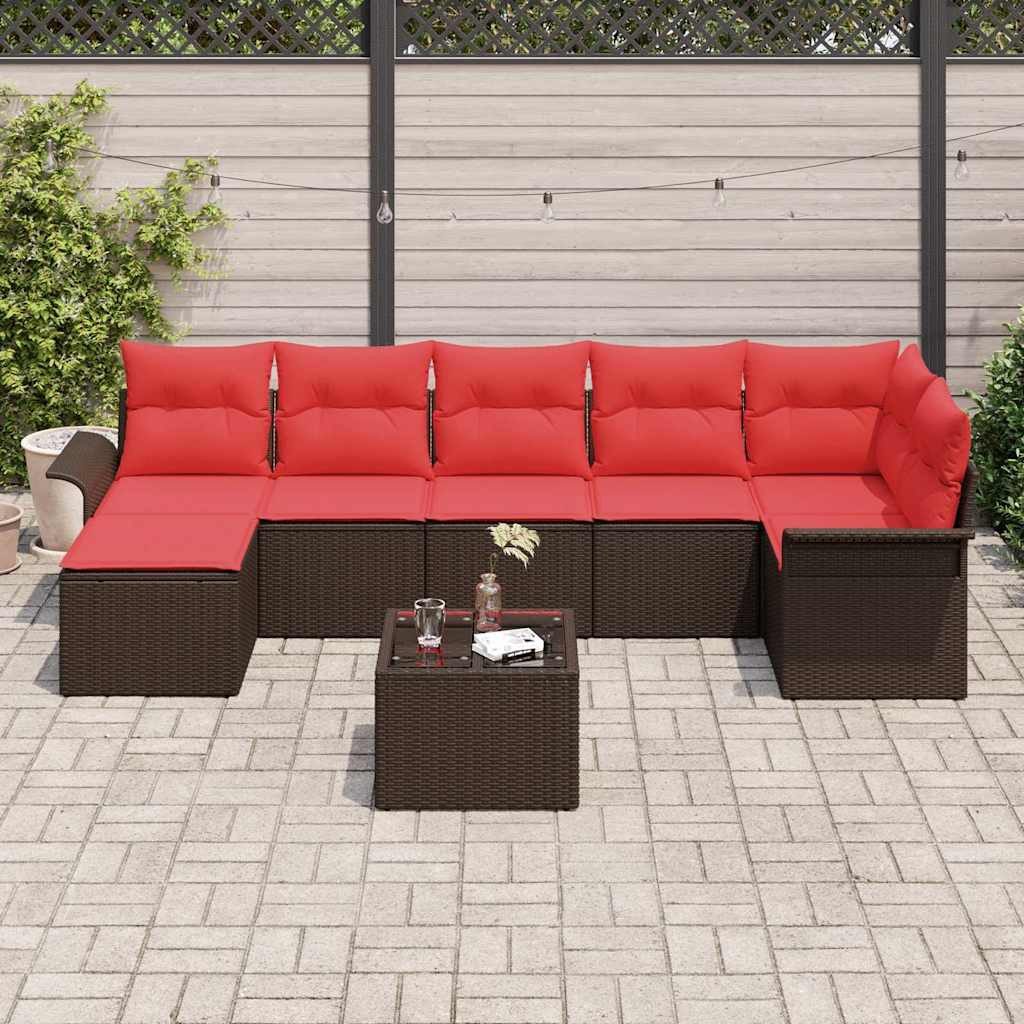 vidaXL Gartenlounge-Set Gartensofa-set mit Speicher 8 pcs Braun Poly-Rattan, (8-tlg)