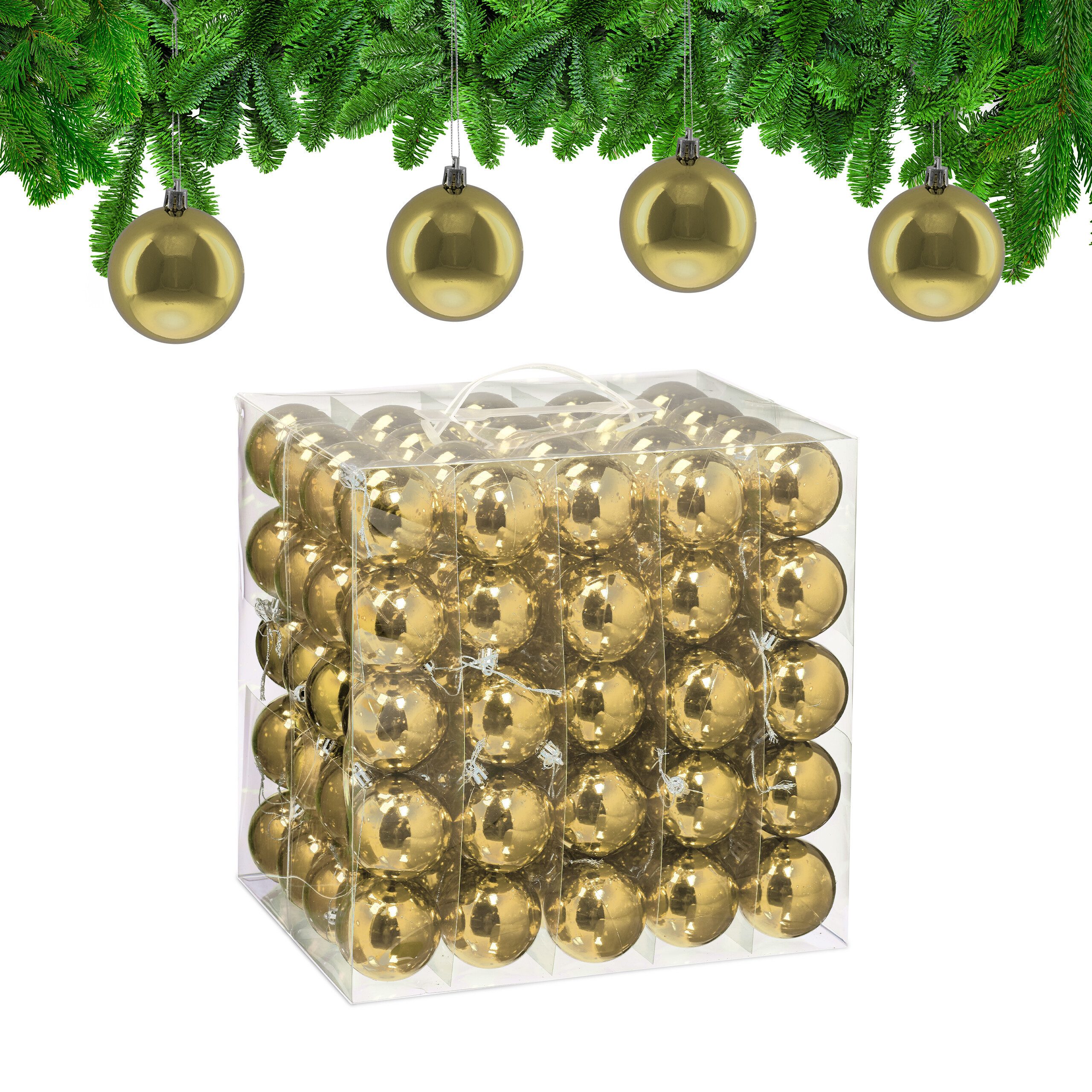 relaxdays Weihnachtsbaumkugel Weihnachtskugeln 100er Set (100 St), gold