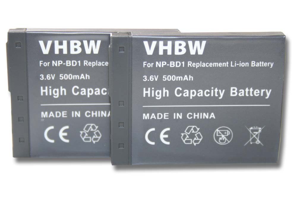 V) mAh 500 (3,6 NP-BD1, für Kamera-Akku Li-Ion Sony für vhbw Ersatz NP-FD1