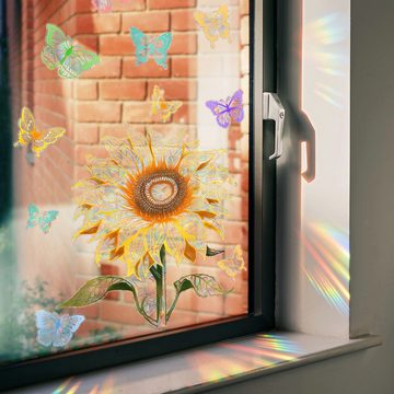 AUKUU Wandtattoo 30*40cm Sonnenblumen Schmetterling bunter Sonnenlicht, Fensteraufkleber doppelseitiger visueller elektrostatischer
