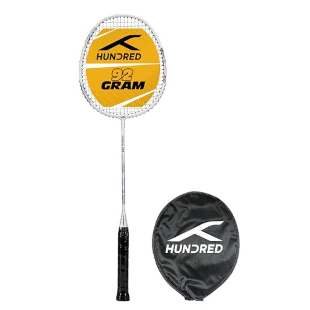 hundred Badmintonschläger HUNDRED Powertek 200 PRO Badmintonschläger mit Schlägerkopfhülle, (Für fortgeschrittene Spieler, Der Schläger ist mit einem Aluminiumrahmen ausgestattet), Kommt in leuchtendem Rot mit isometrischer Kopfform.