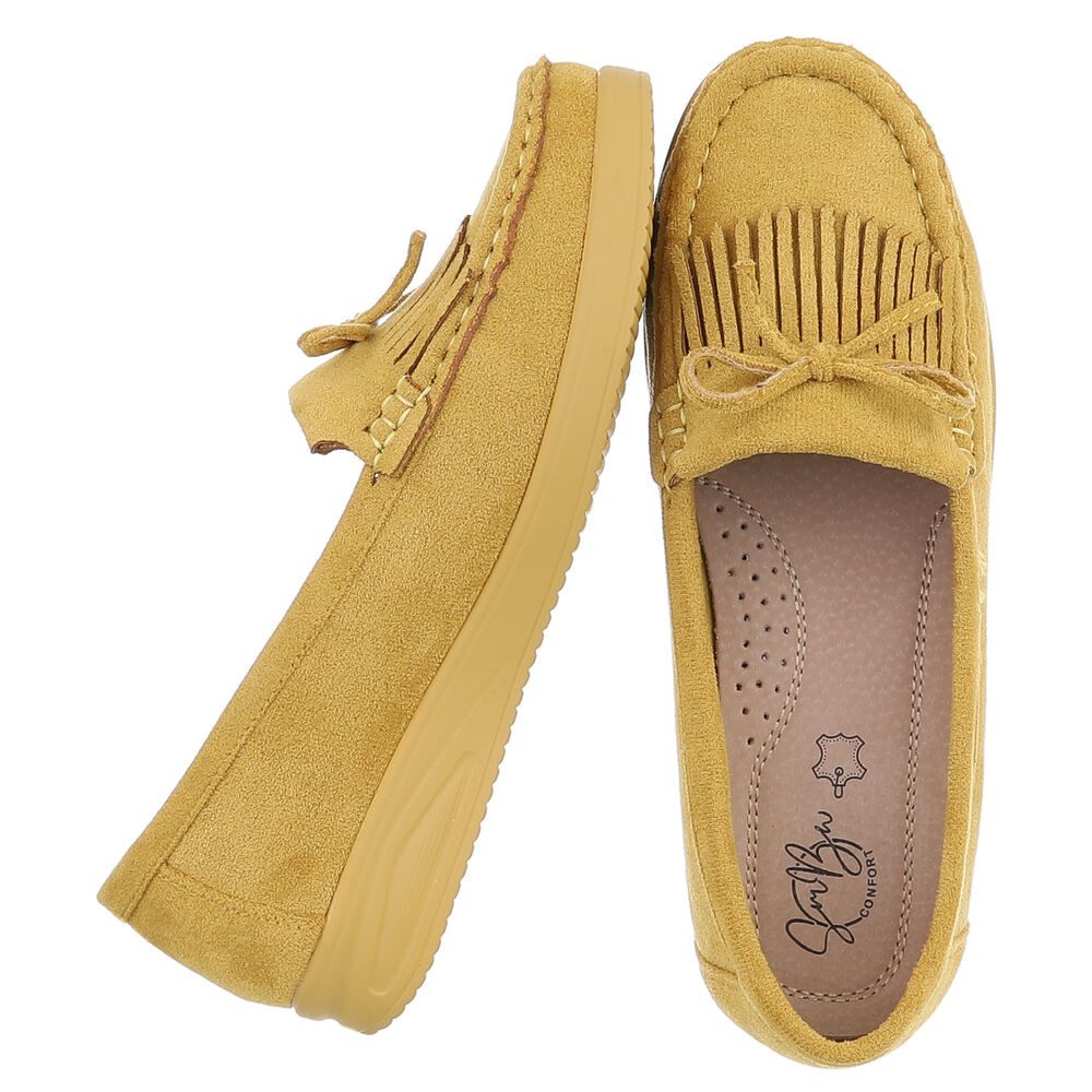 Ital-Design Eleganter Fransen-Schuh für Damen mit hohem Tragekomfort Slipper (91409676) Keilabsatz/Wedge Mokassins in Gelb