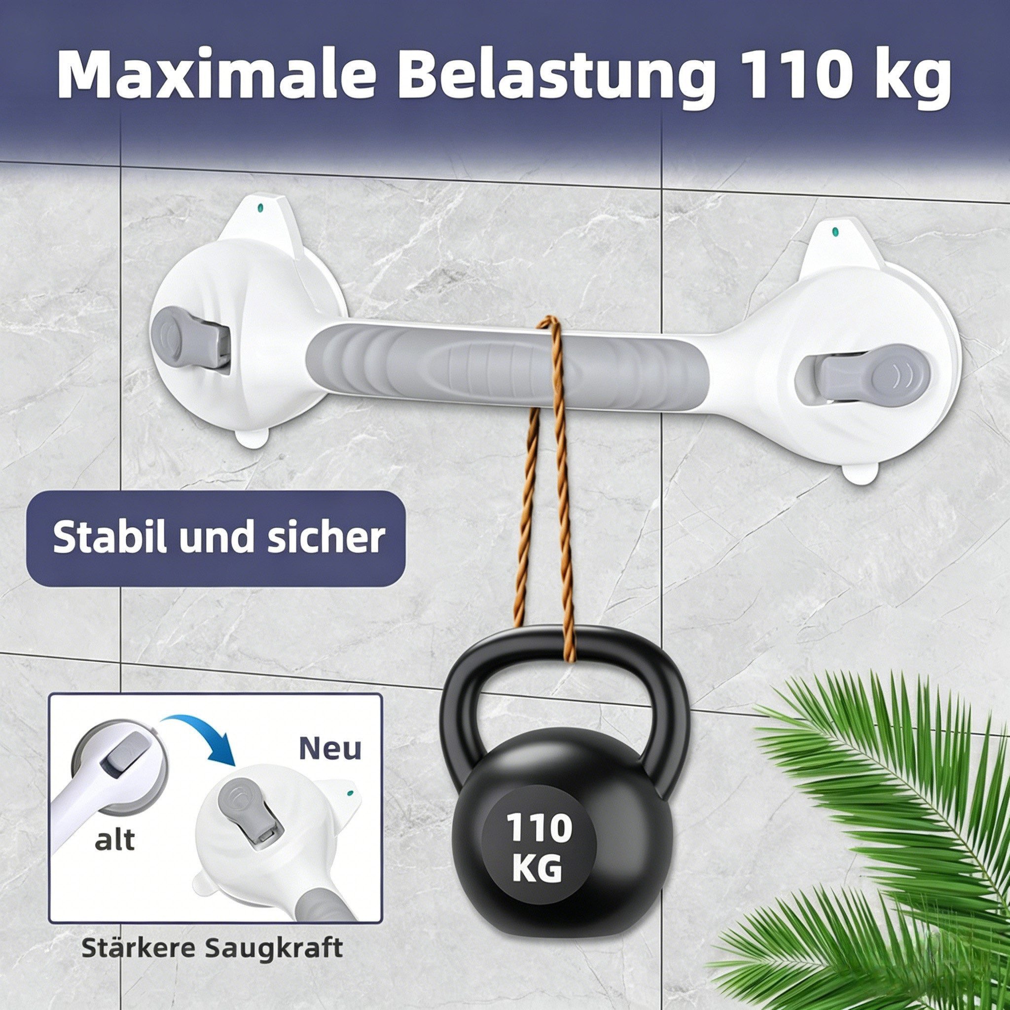 Fyrove Haltegriff Sauggriff ohne Bohren, Haltegriff für Senioren rutschfest Bad WC, ohne Bohren, wandschonend, wiederverwendbar, Sicherheitsmarkierung – Bild 3 von 5