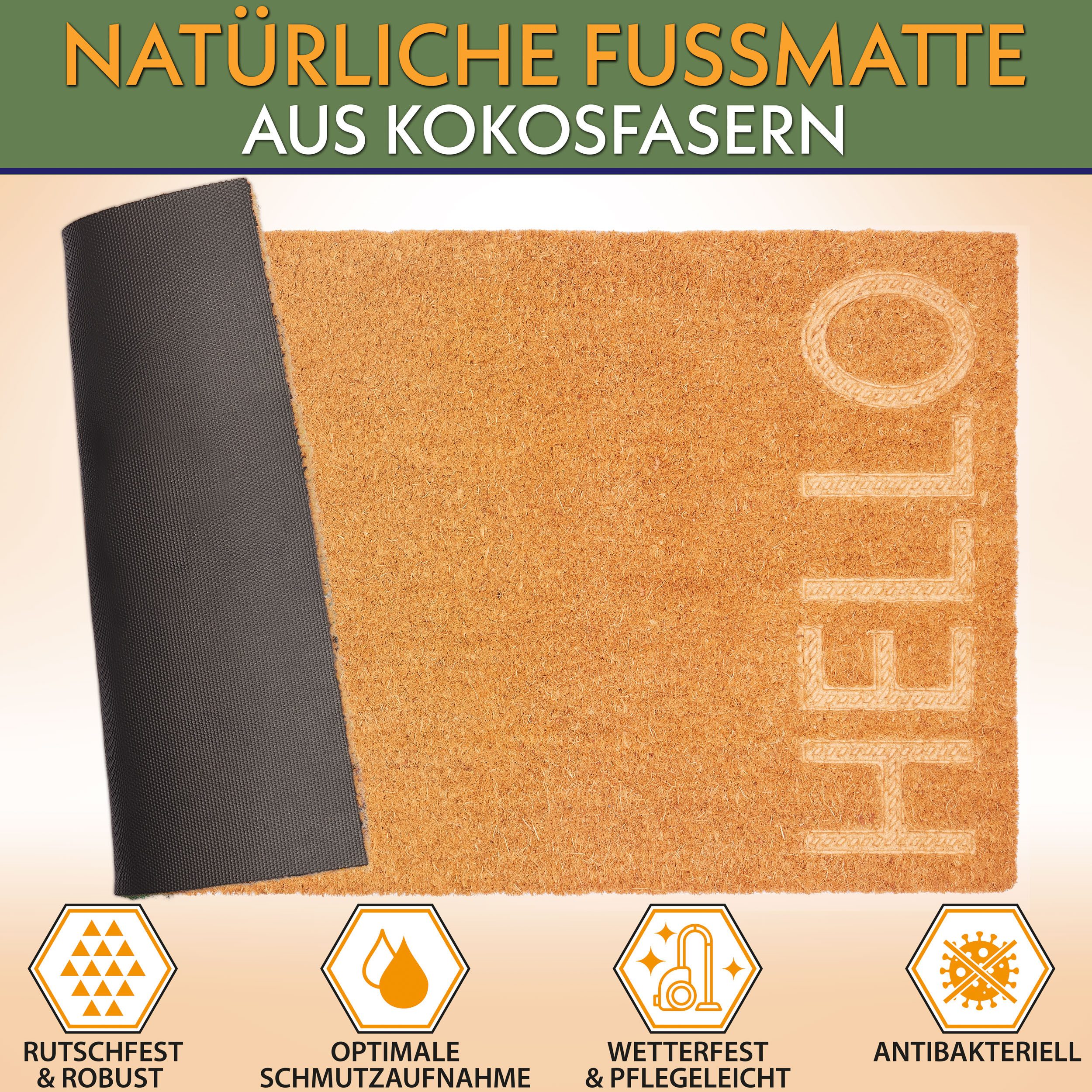 BRUBAKER Fußmatte Hello - 45 x 75 cm Schmutzfangmatte aus 100% Kokos - 3D F günstig online kaufen