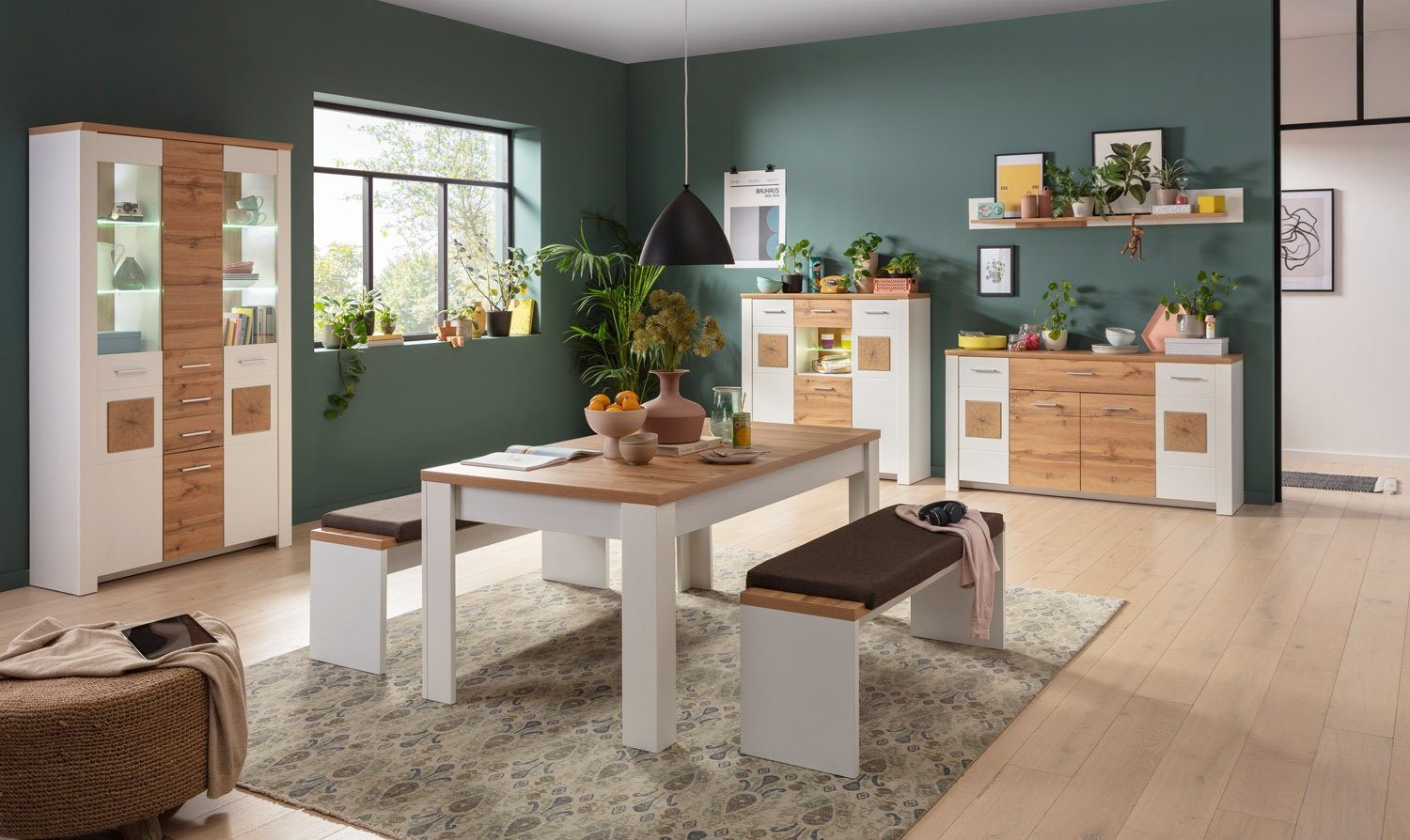 LIV'IN Esstisch MATERA, B 160 x T 90 cm, Weiß supermatt, Eiche Altholz Dekor, ausziehbar