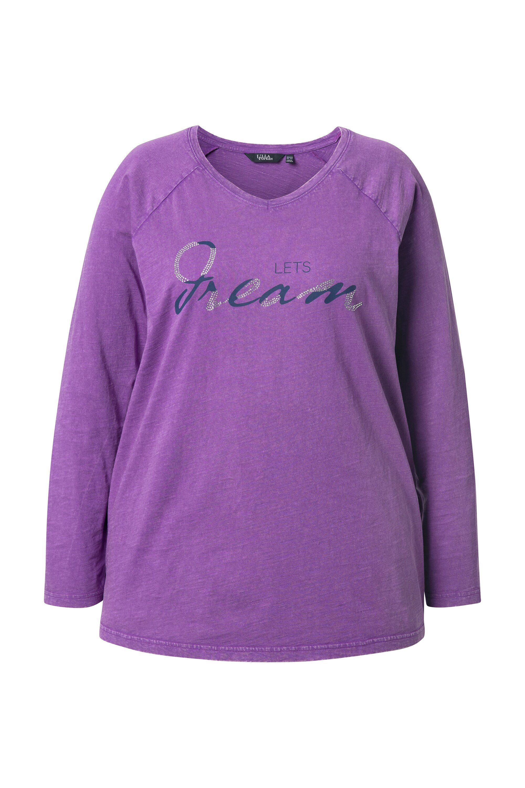T-Shirt Shirt Vintage-Look A-Linie V-Ausschnitt Langarm