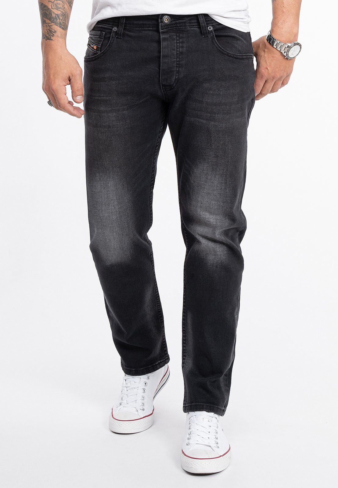 Rock Creek Straight-Jeans Herren RC-2280 Jeans Stonewashed Dunkelgrau