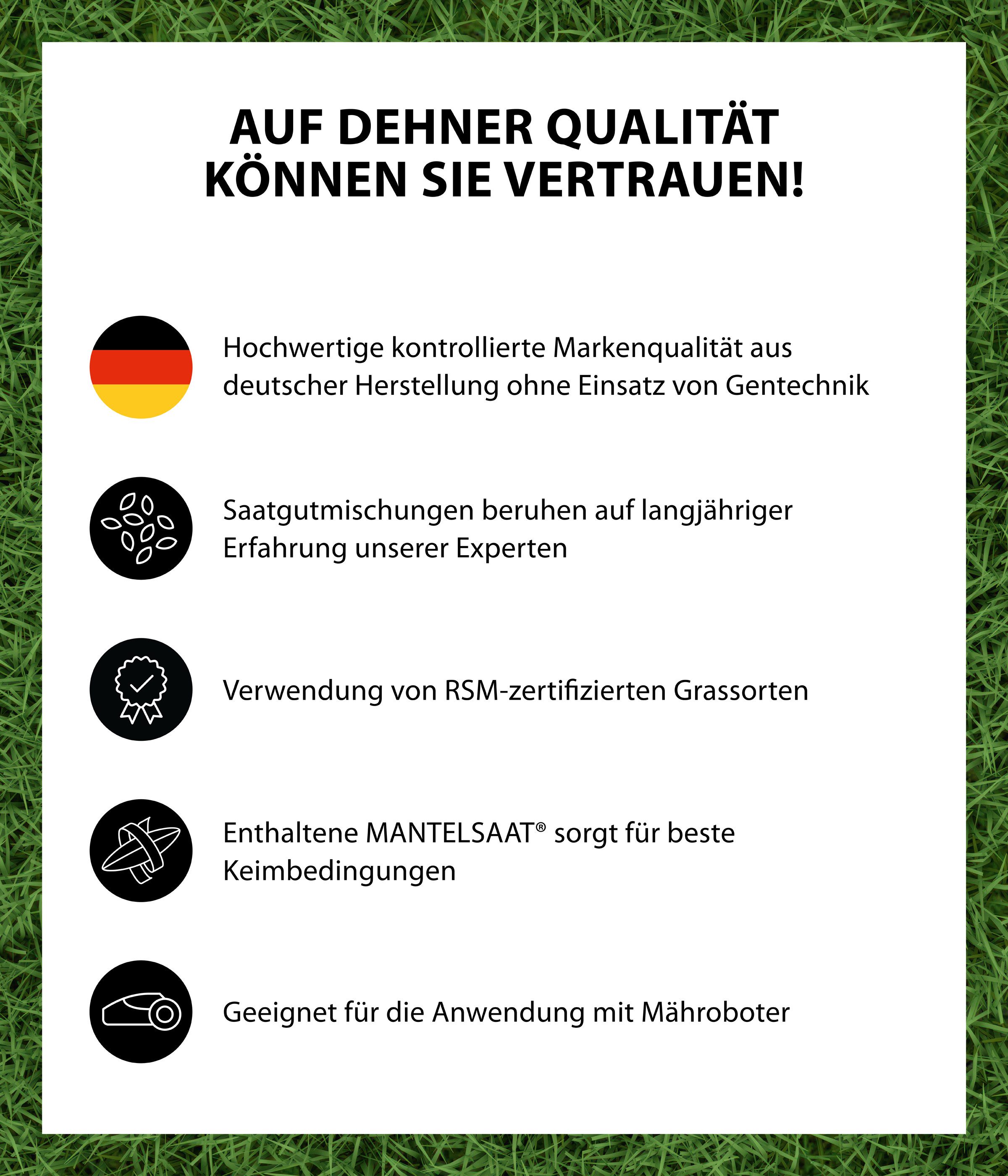 Dehner Rasensamen Spielrasen Saatgut, schnell keimend, pflegeleicht, verschiedene Größen, Für ca. 200 m², dicht, strapazierfähig, ideal für Spielflächen