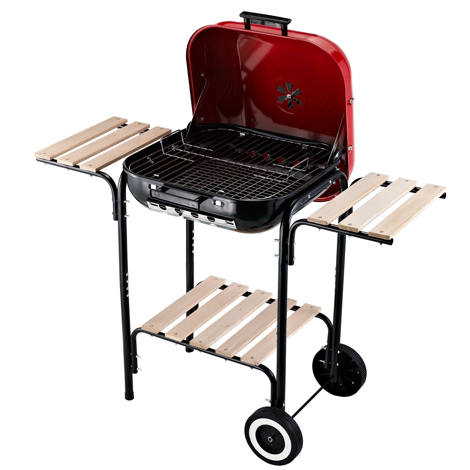 Outsunny Holzkohlegrill Grillwagen mit 3 Ablagen