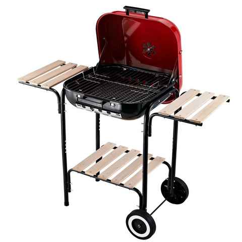 Outsunny Holzkohlegrill Grillwagen mit 3 Ablagen