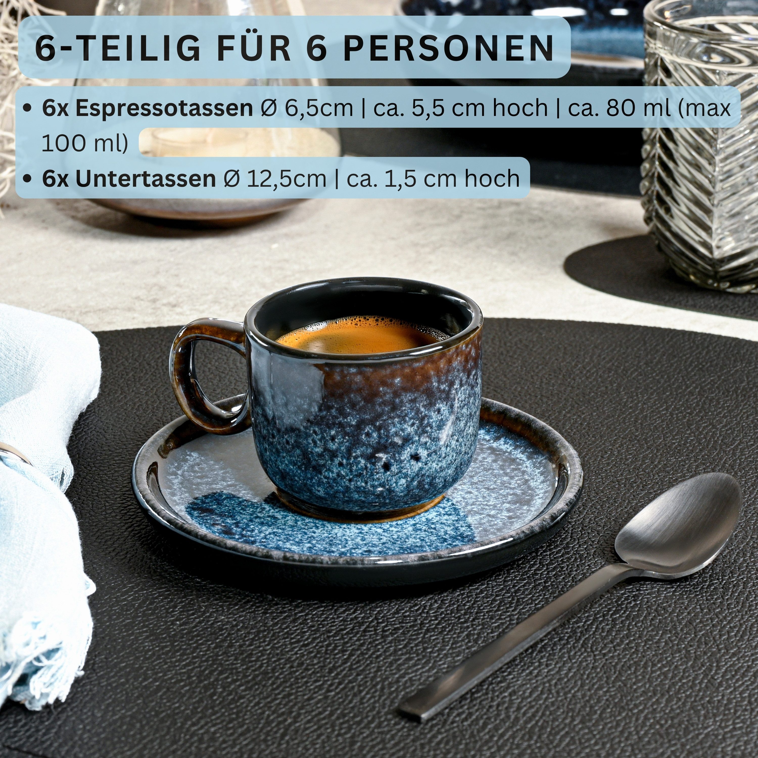 SÄNGER Espressotasse Osaka 12 tlg., 12-tlg., Steingut, Schwarz-Blau, Handmade, Erweiterbar, VALUE COLLECTION