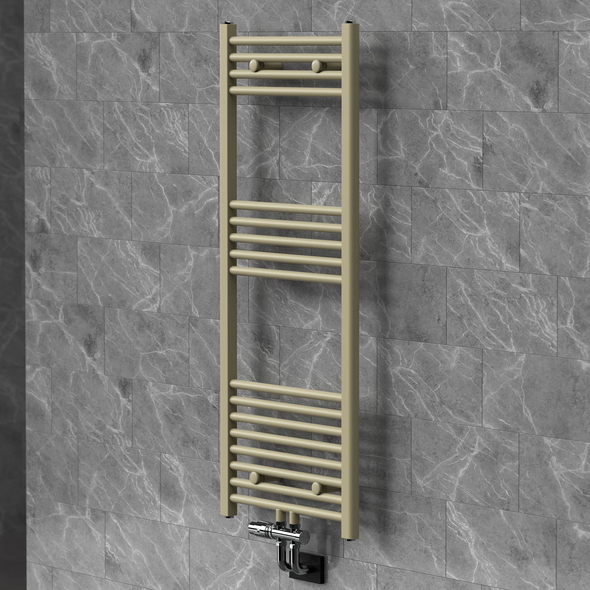 LuxeBath Badheizkörper Handtuchheizkörper mit Ventil-Armaturen Badheizkörper gerade Beige, Handtuchtrockner 500x1200mm Mittelanschluss mit Durchgangsformgarnitur