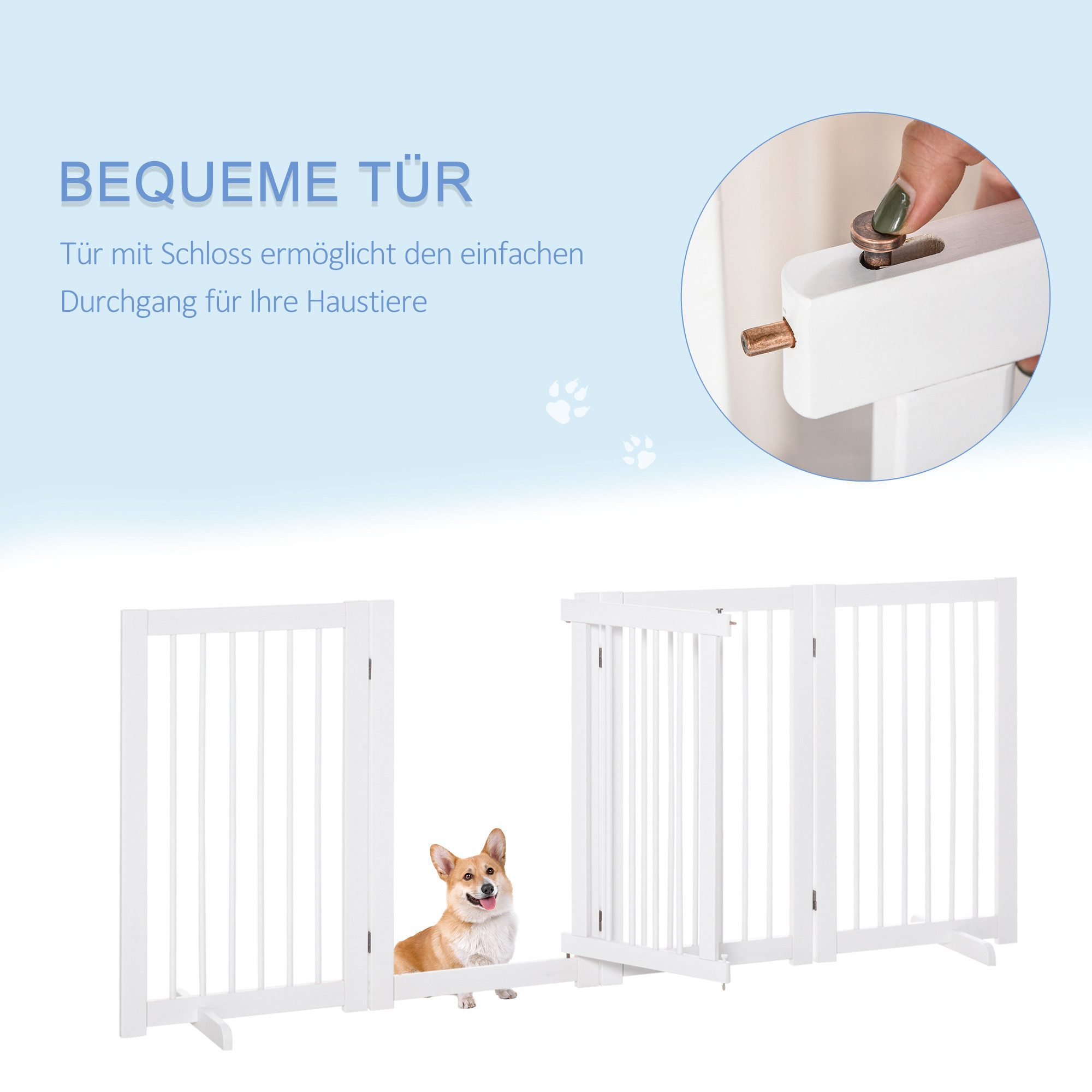 PawHut Hundegitter Hund Freistehendes 220 x 91 cm Holz Treppengitter 4 Paneelen (Schutzgitter, 1 St., Einzelprodukt), Faltbar, rutschfest, robust – Bild 5 von 5