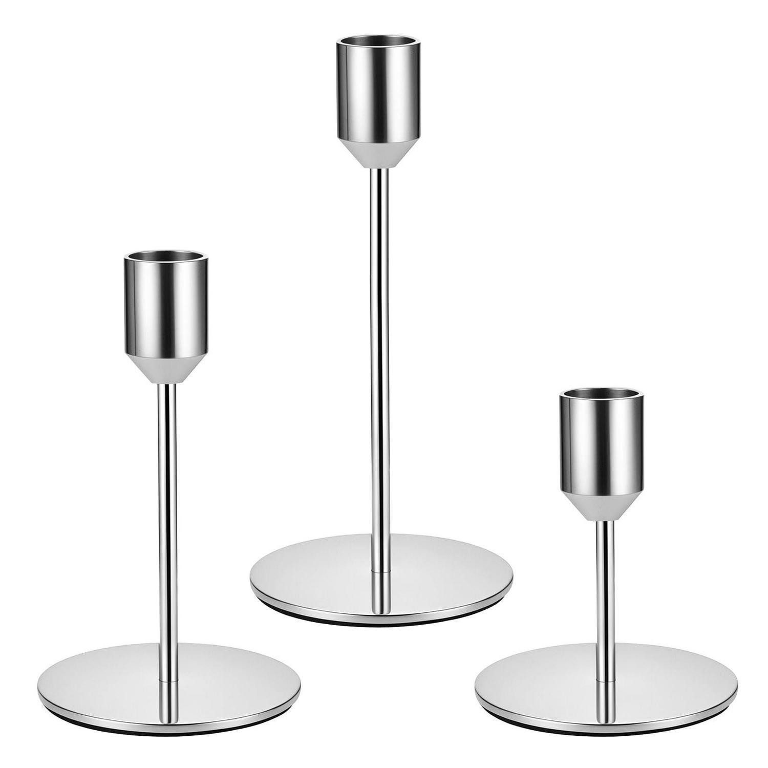 LuxusKollektion Kerzenständer Kerzenständer Silber 3er Set Höhen 16.5/13.5/9cm