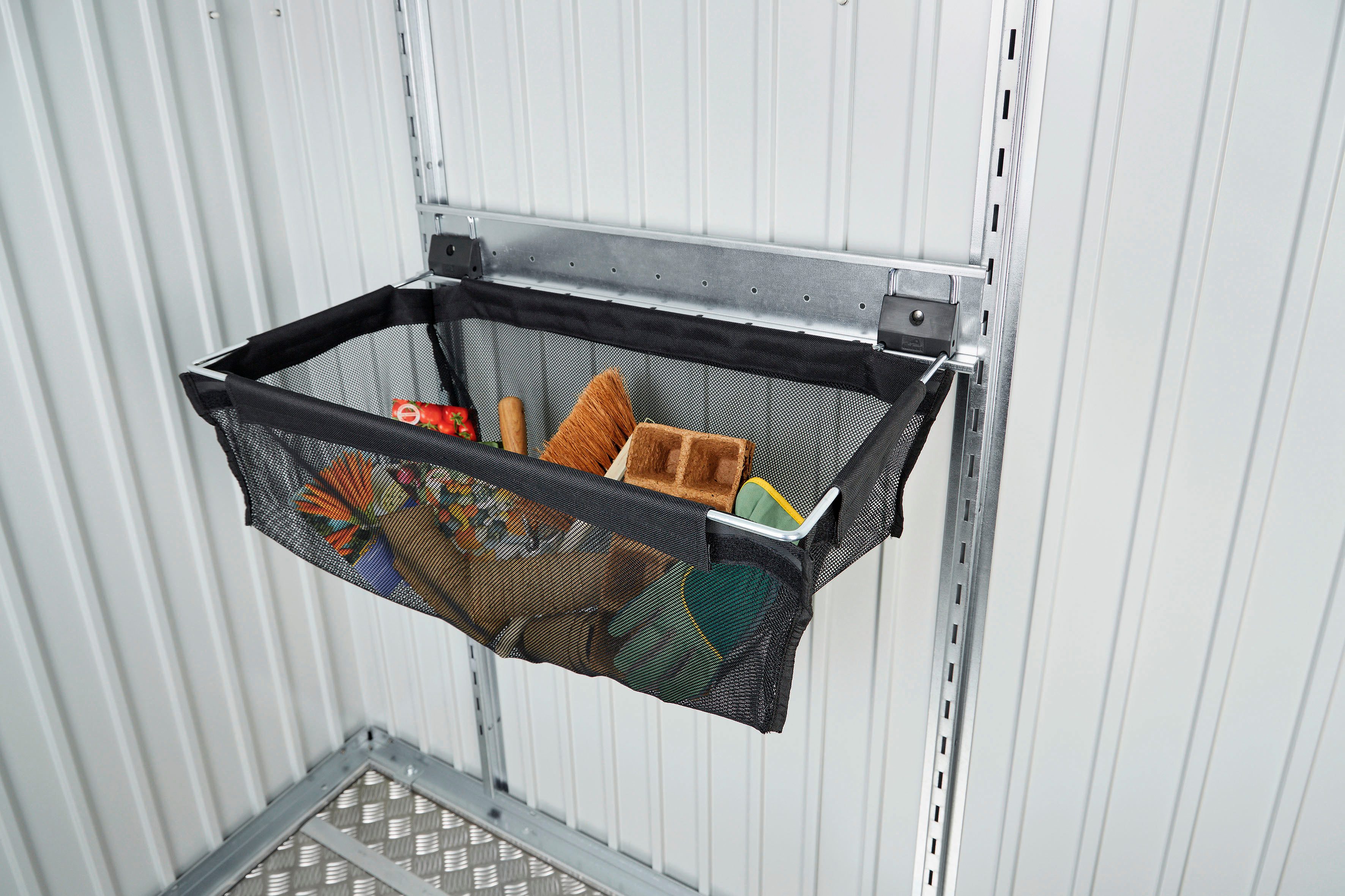 Biohort Hängeregal Einhängesack mit Schiene, für Gerätehaus, Geräteschrank