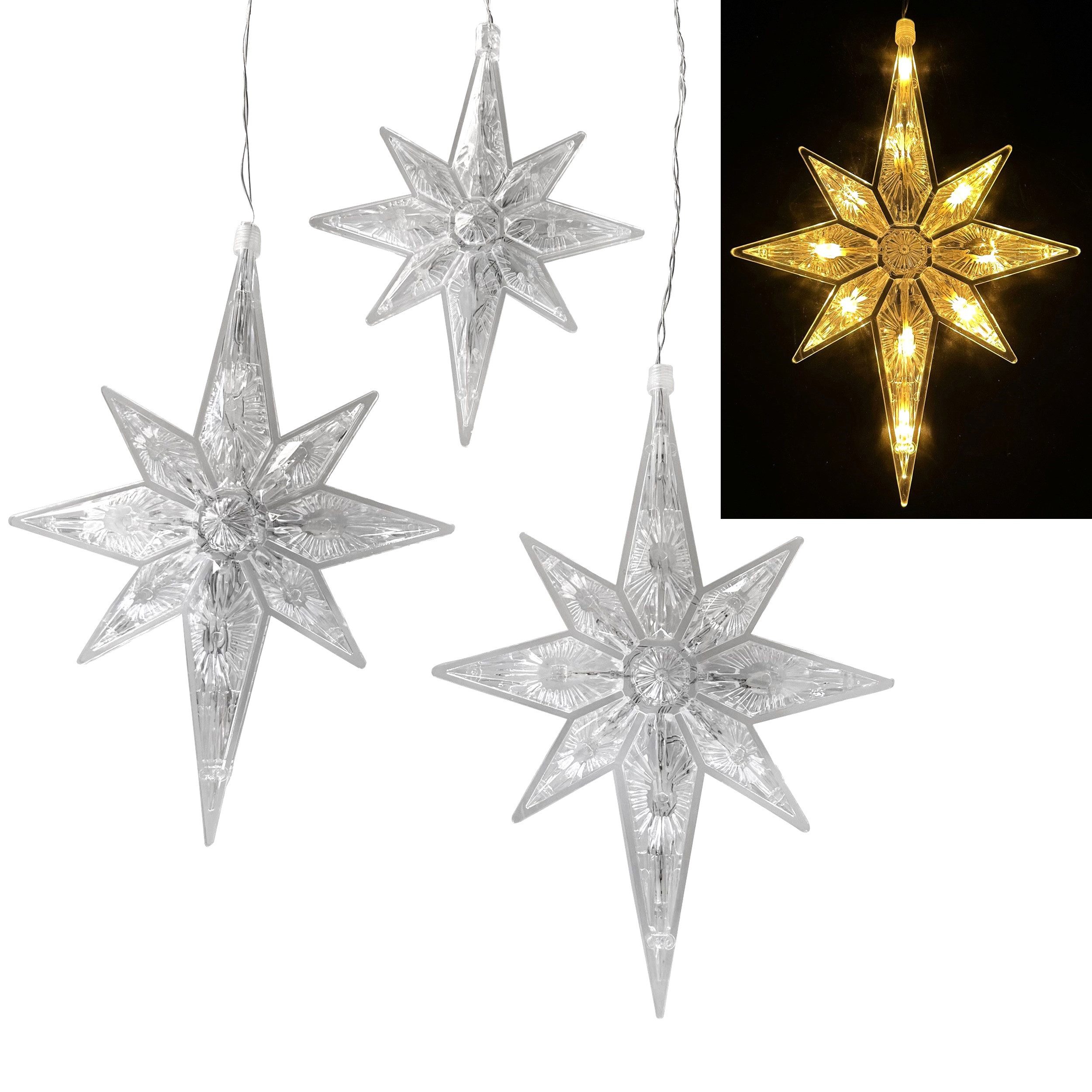 Online-Fuchs LED Stern 4 Sterne für Weihnachten zum Aufhängen mit Saugnapf- Fensterdeko, 10 LEDs pro Stern, Warmweiß oder Farbwechsel wählbar, inklusive 6-Stunden Timerfunktion