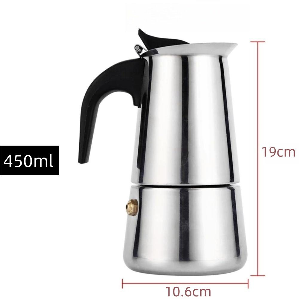 BlingBin Espressokocher Edelstahl Espressokanne Kaffe Kocher Kaffeebereiter  300/450/600ML, 0.45l Kaffeekanne, 6 Tassen/9 Tassen/12 Tassen