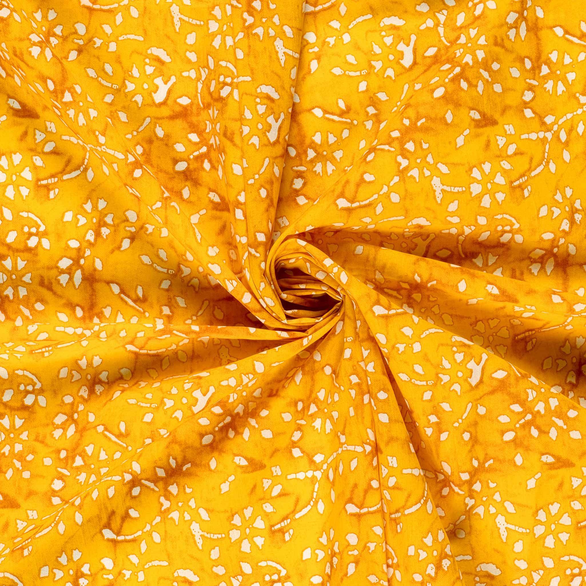 maDDma Stoff Baumwoll-Voile Stoff Florales-Muster Batik Meterware 145cm breit, gelb