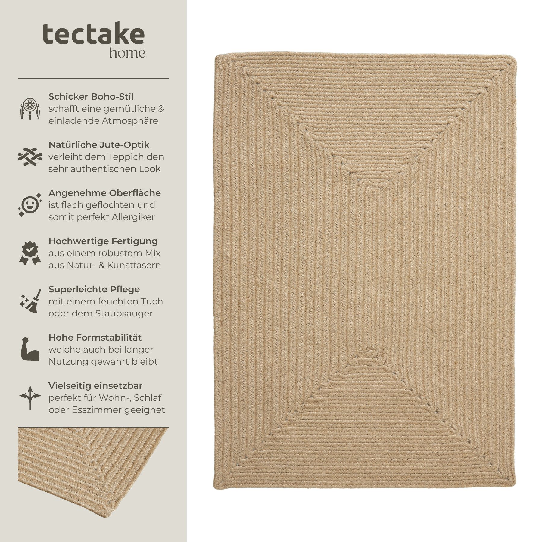 tectake Teppich Geflochtener Teppich, Rechteck, Höhe: 0.5 mm, verschiedene günstig online kaufen