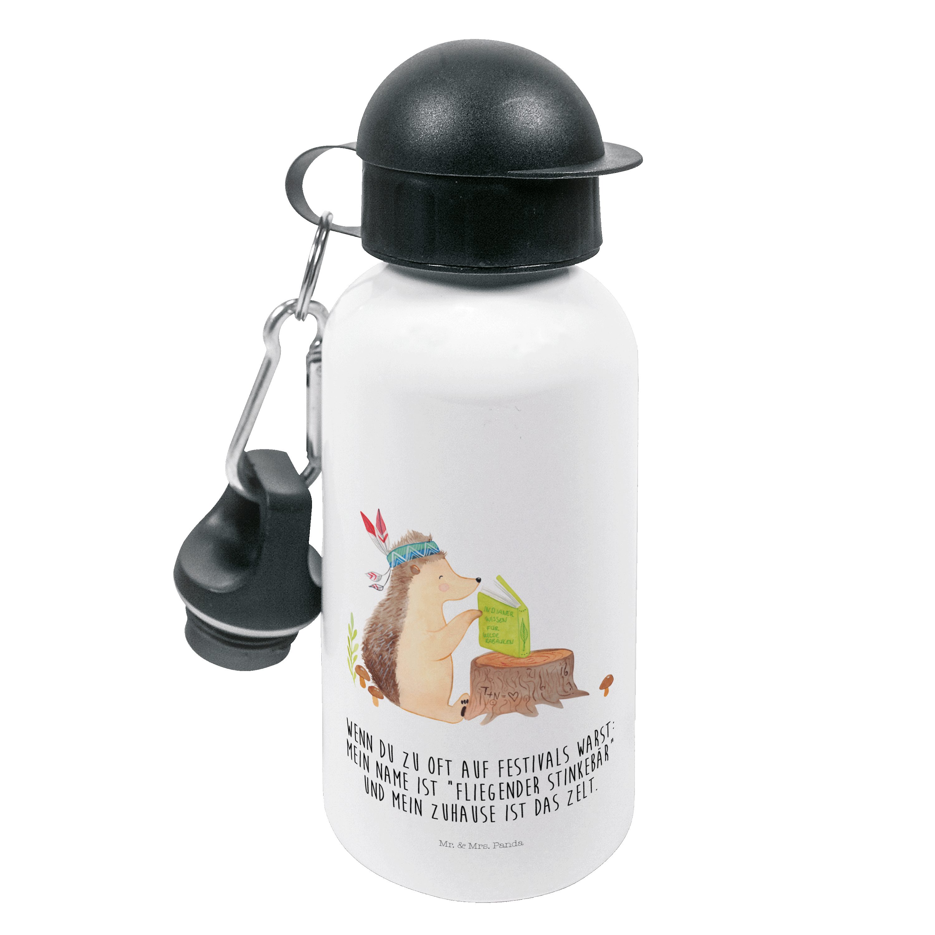 Mr. & Mrs. Panda Trinkflasche Igel mit Federkopfschmuck - Weiß - Geschenk, Jungs, Kindergarten Flas