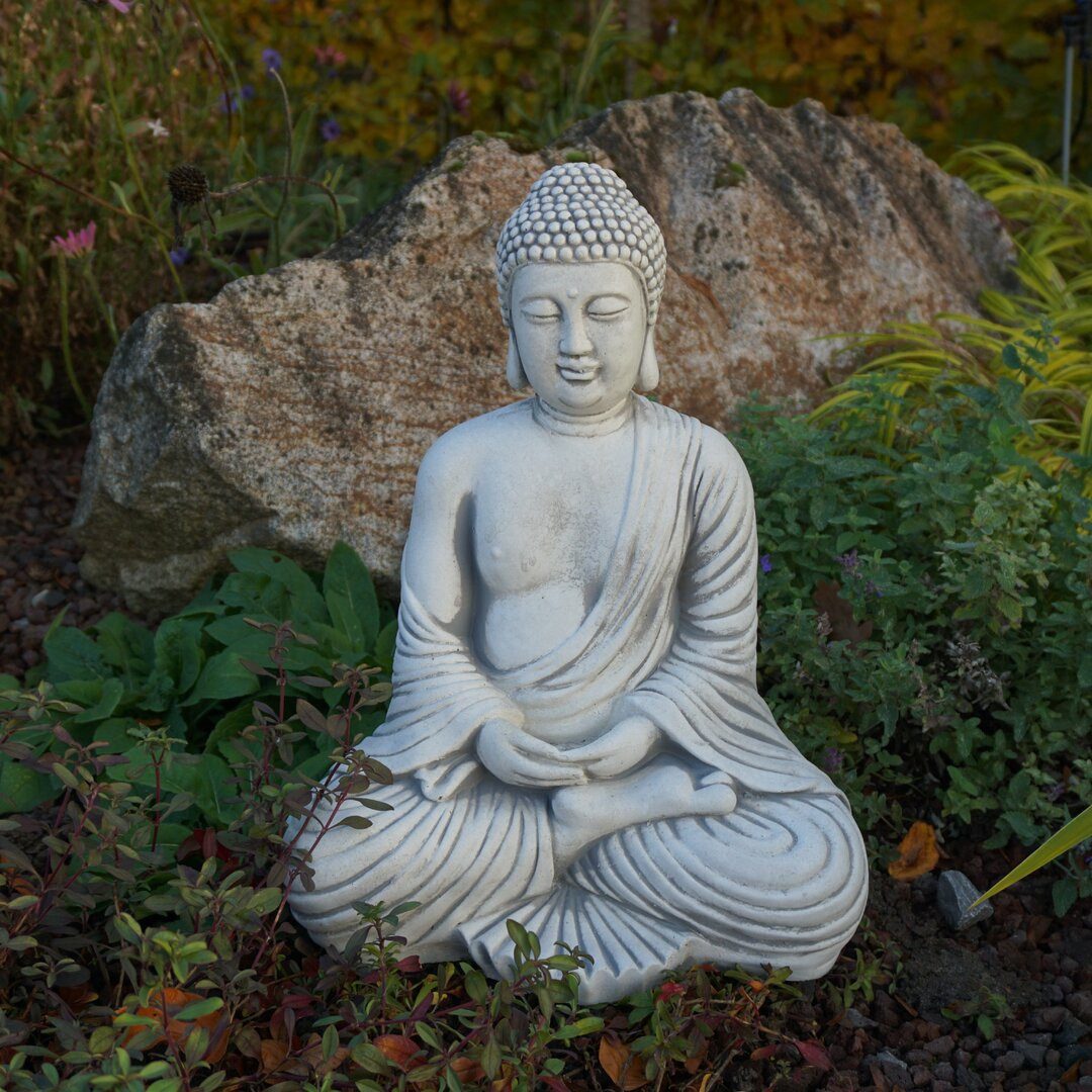 gartendekoparadies.de Gartenfigur Buddha Statue Steinfigur in exklusiver Farbgebung, H. 42 cm, 19 kg, Frostsicher