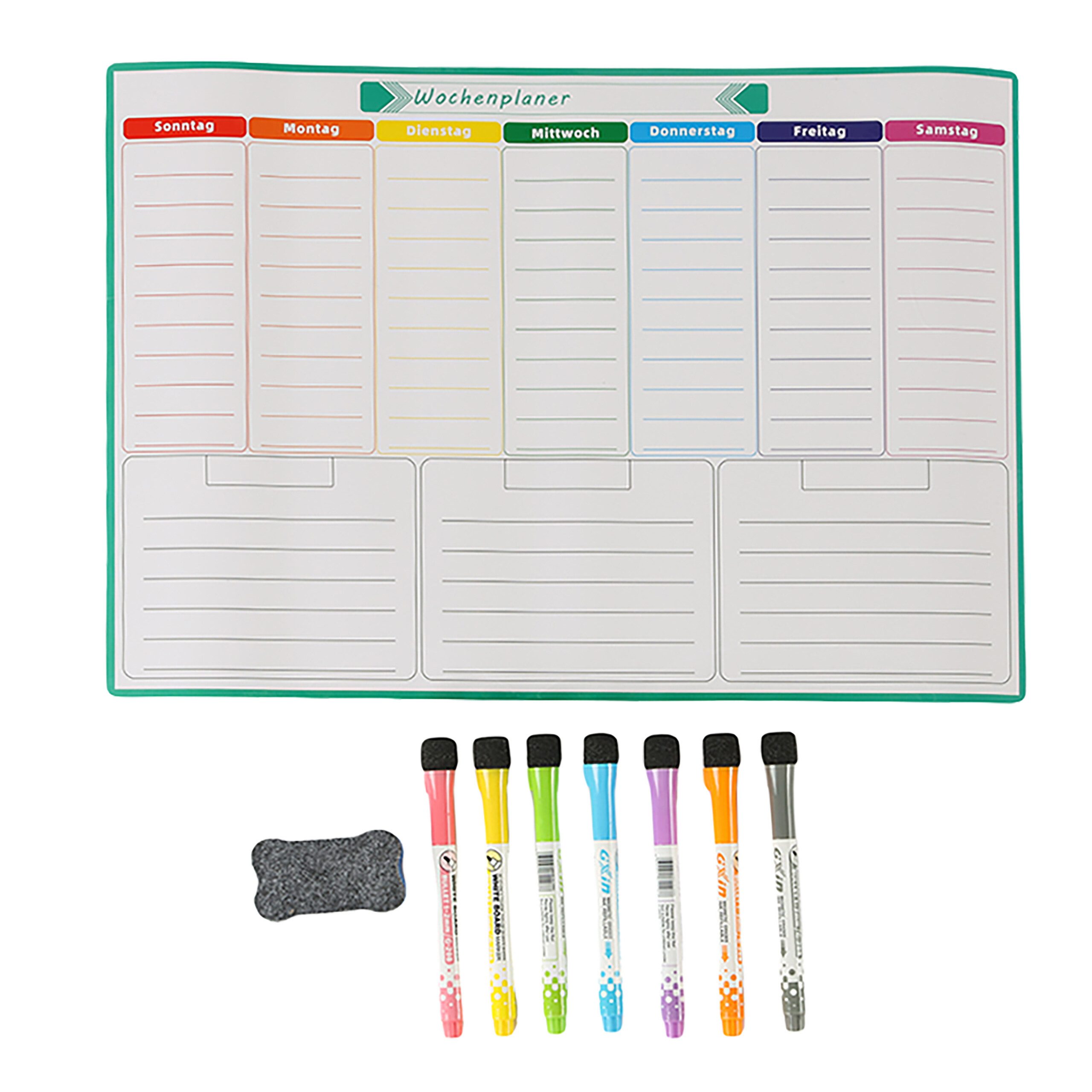 relaxdays Magnettafel Magnetischer Wochenplaner mit Zubehör