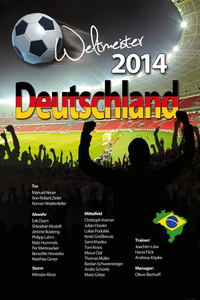 Poster FuÃŸball Kunstdruck Bild - Deutschland Weltmeister 2014 (180 x 120 cm)