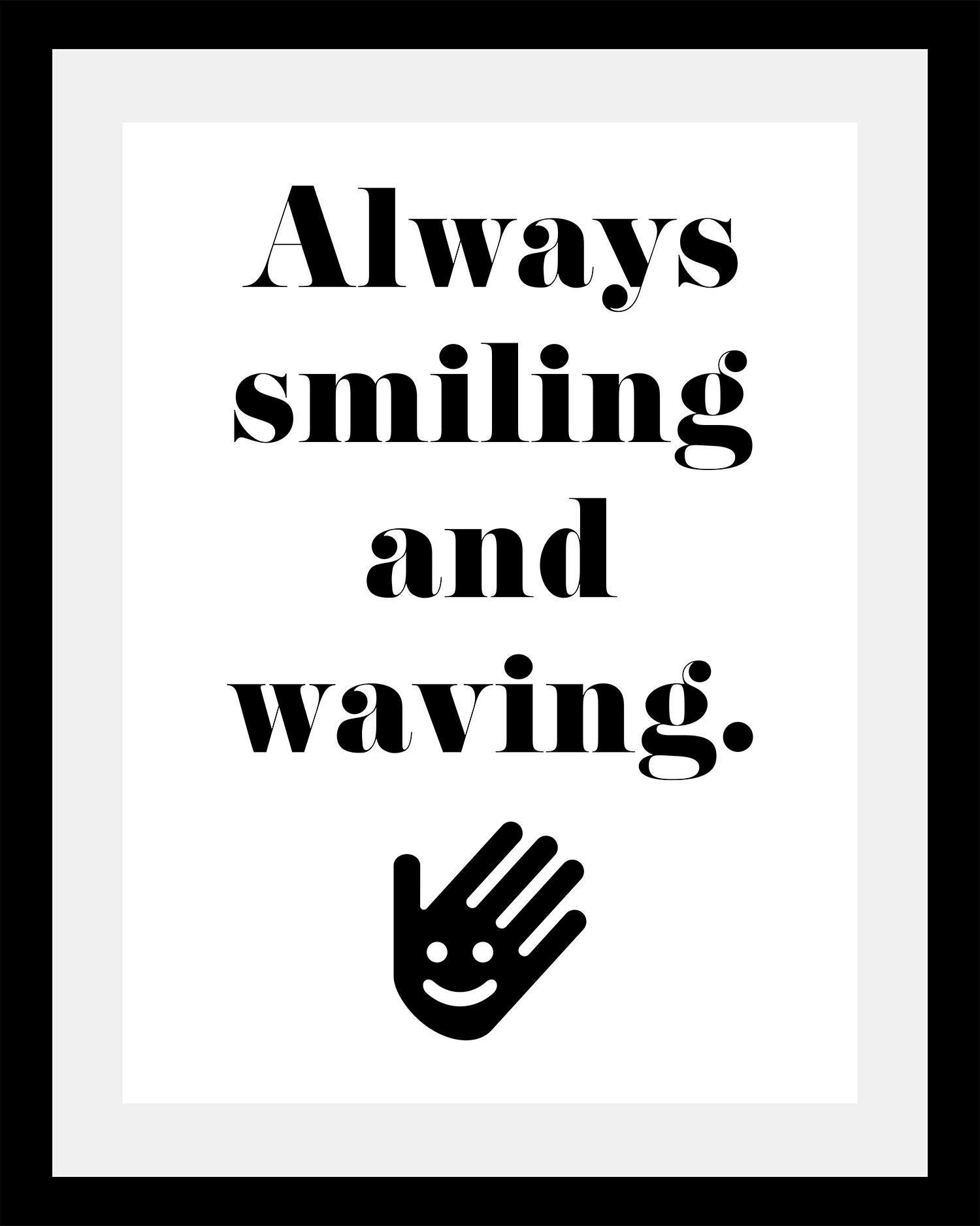 queence Bild smile, Motivationsbilder, Schriftzug, Schwarz-Weiß, Sprüche & Texte, HD Premium Poster-Druck inkl. Holzrahmen