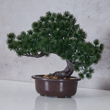 Kunstpflanze, Levandeo®, Kunstpflanze Bonsai 25x24cm Grün Braun Kunstblume Dekopflanze