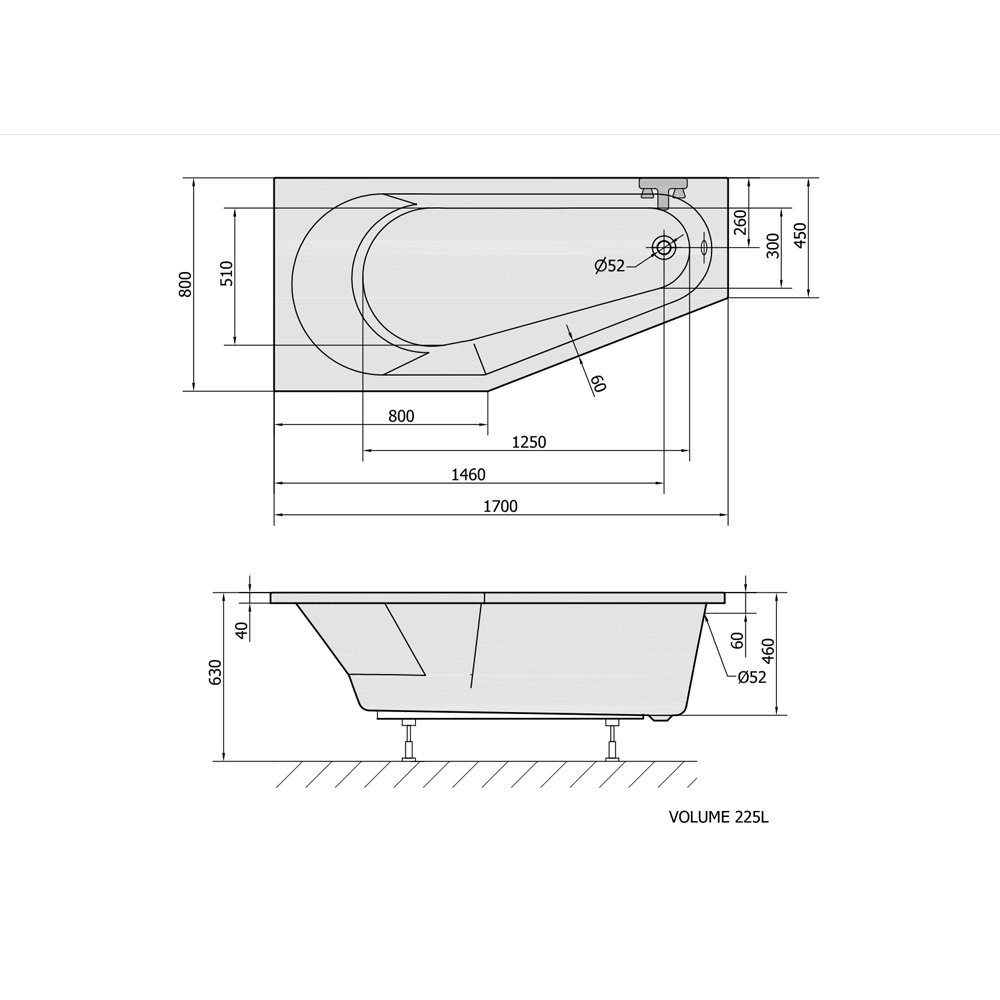 Polysan s.r.o. Badewanne TIGRA asymmetrische Badewanne 170x80x46cm,schwarz, (1-tlg)