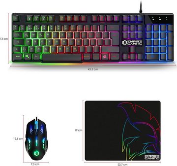 EMPIRE GAMING Tastatur- und Maus-Set mit Mehrere LED-Hintergrundbeleuchtu Tastatur- und Maus-Set, Mit 6 Tasten, Tastatur mit 19 Anti Ghosting Tasten, Ideal zum Gaming