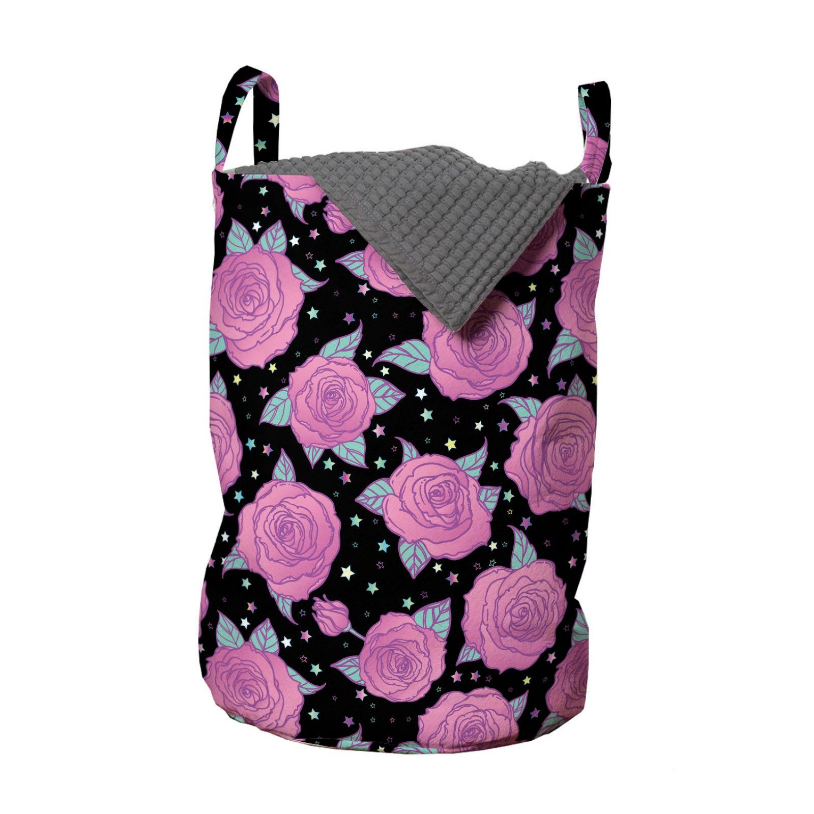 Abakuhaus Wäschesäckchen Wäschekorb mit Griffen Kordelzugverschluss für Waschsalons, Rose Blühender Blumen-Muster-Stern