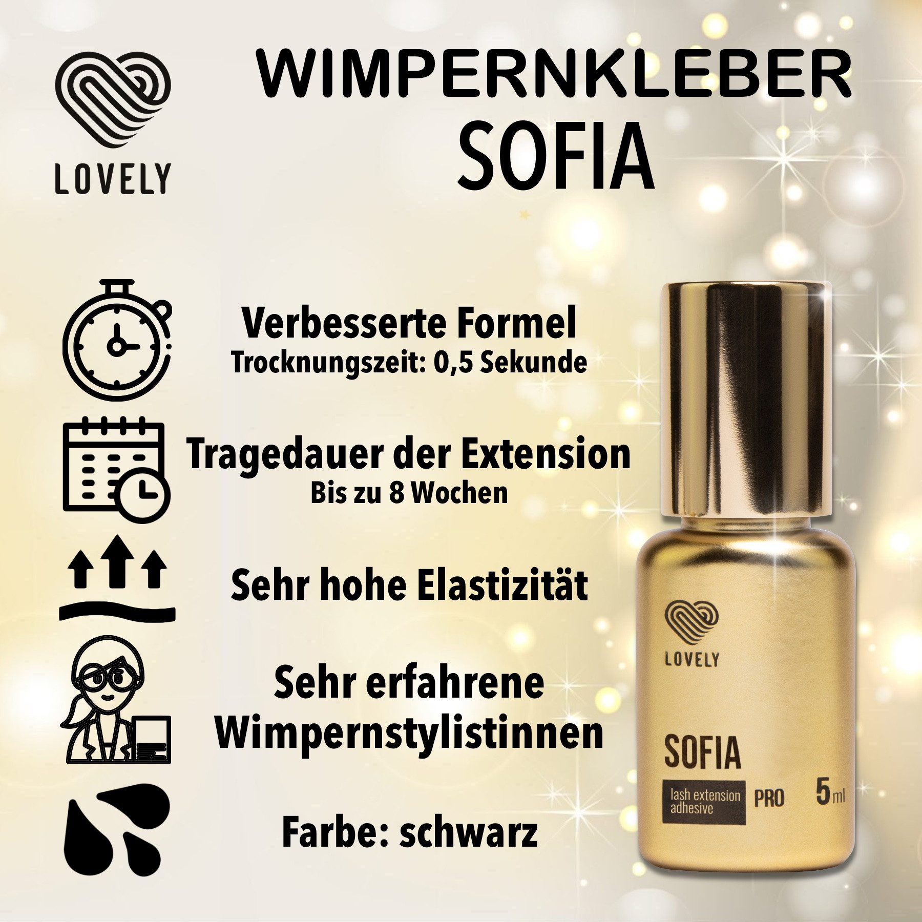 Lovely Wimpernkleber für Wimpernverlängerungen Lash Extension Glue Sofia von Lovely, Für professionelle WImpernverlängerung, Schnelle Trocknungszeit