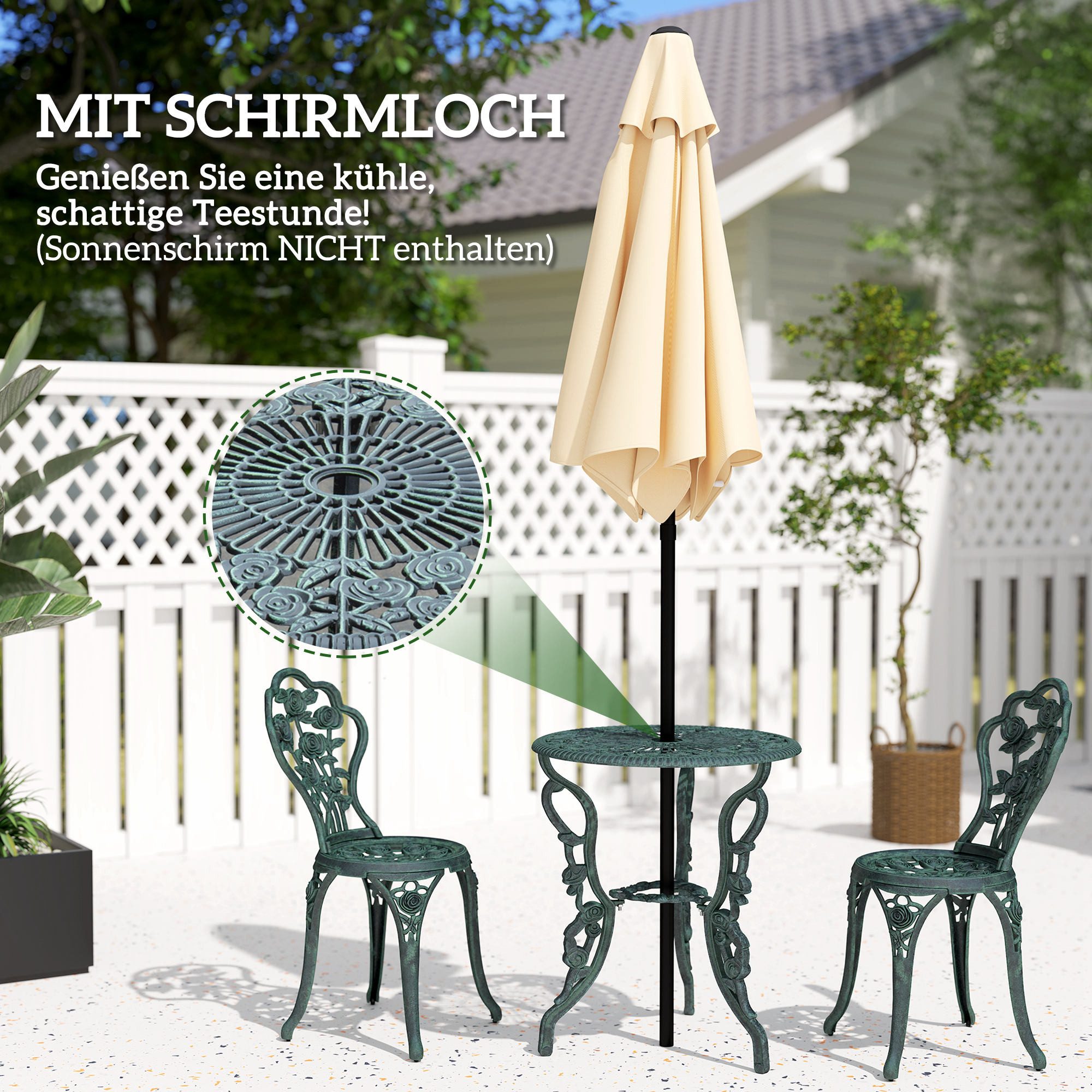 Outsunny Balkonset Gartenmöbel 3-tlg. Balkonmöbel Set, (Bistroset, 3-tlg., Gartenset), Gussaluminium, Antik Grün – Bild 4 von 5