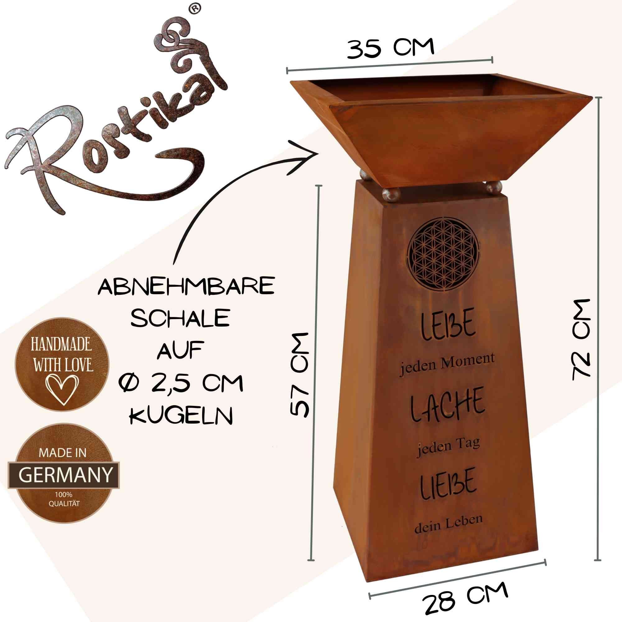 Rostikal Blumenständer Blume des Lebens Deko Säule Garten Pflanzschale (Set, Säule mit Pflanzschale), echter Rost