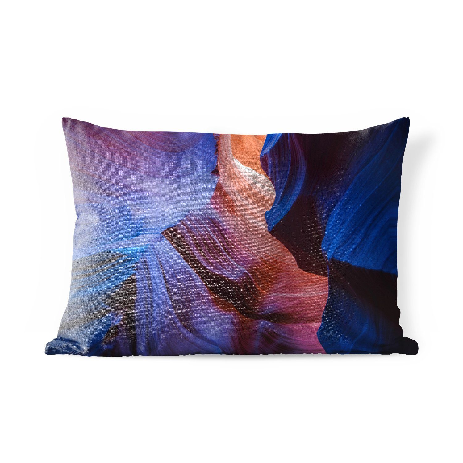 MuchoWow Dekokissen Dunkelblau leuchtet durch die Rillen des Antelope Canyon, Outdoor-Dekorationskissen, Polyester, Dekokissenbezug, Kissenhülle