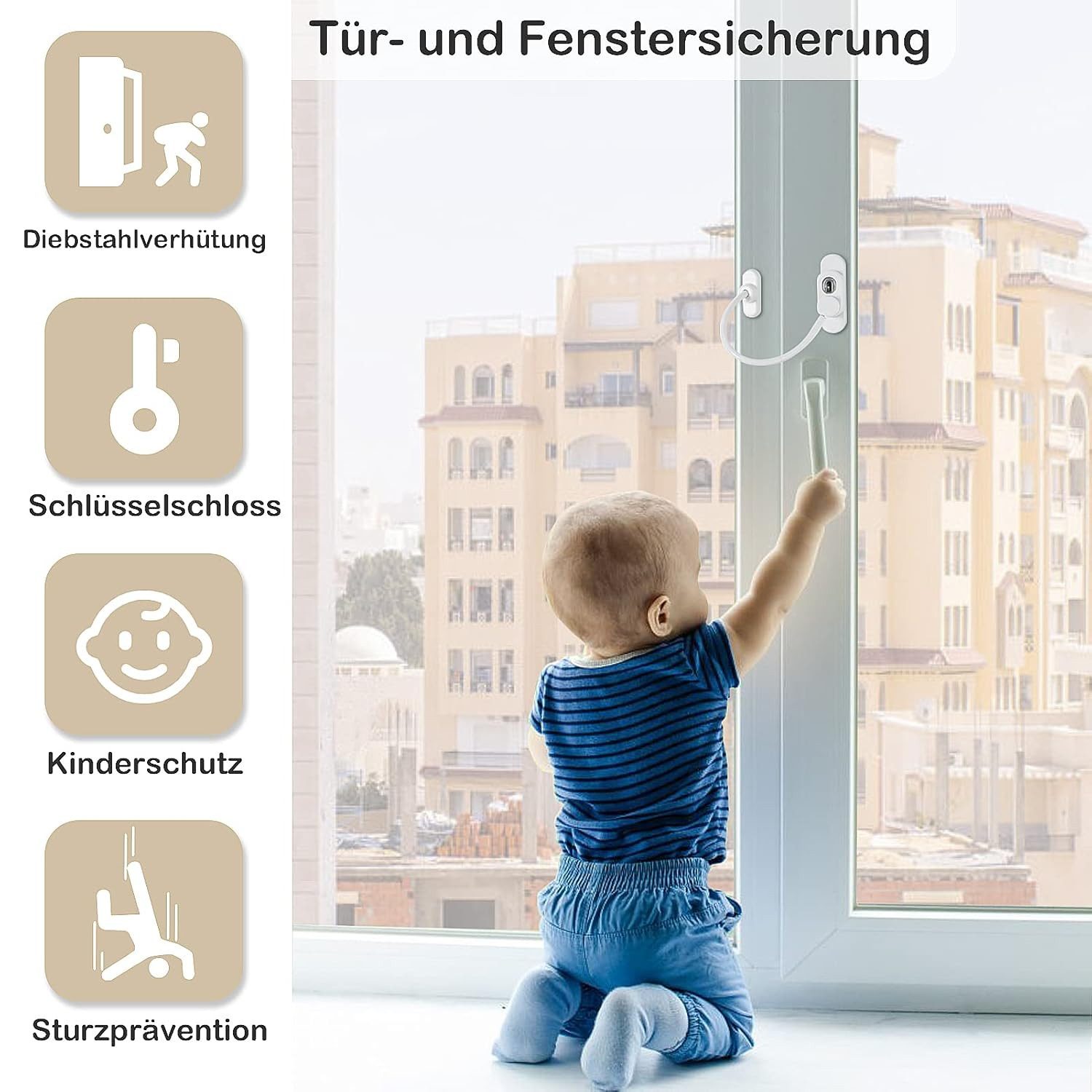 FELIXLEO Kindersicherung 4er Set Kindersicherung Fenster Schloss mit Kabelsperre und Schlüssel – Bild 5 von 5