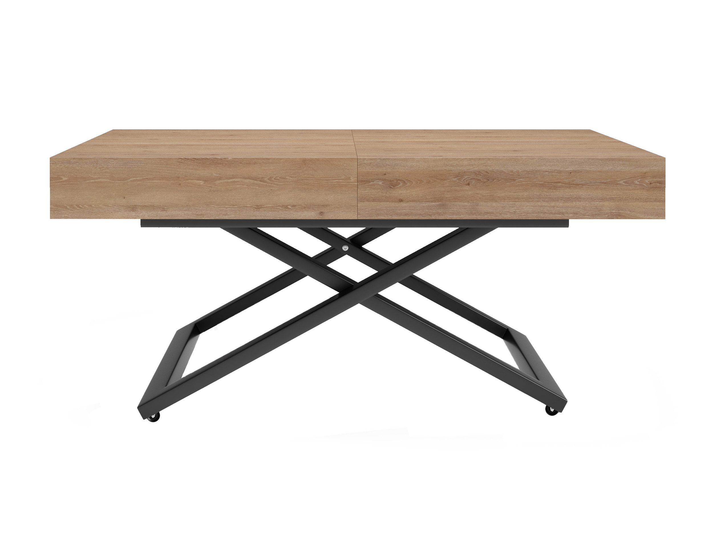 Beautysofa Couchtisch SANO höhenverstellbar & ausziehbar Ø 120-200 cm (Multifunktionaler Lift-Couchtisch, wandelbarer Wohnzimmertisch, moderner Kaffeetisch mit Ausklappfunktion, Esstisch-Funktion), Stahlgestell schwarz, Design-Tisch für Wohnzimme