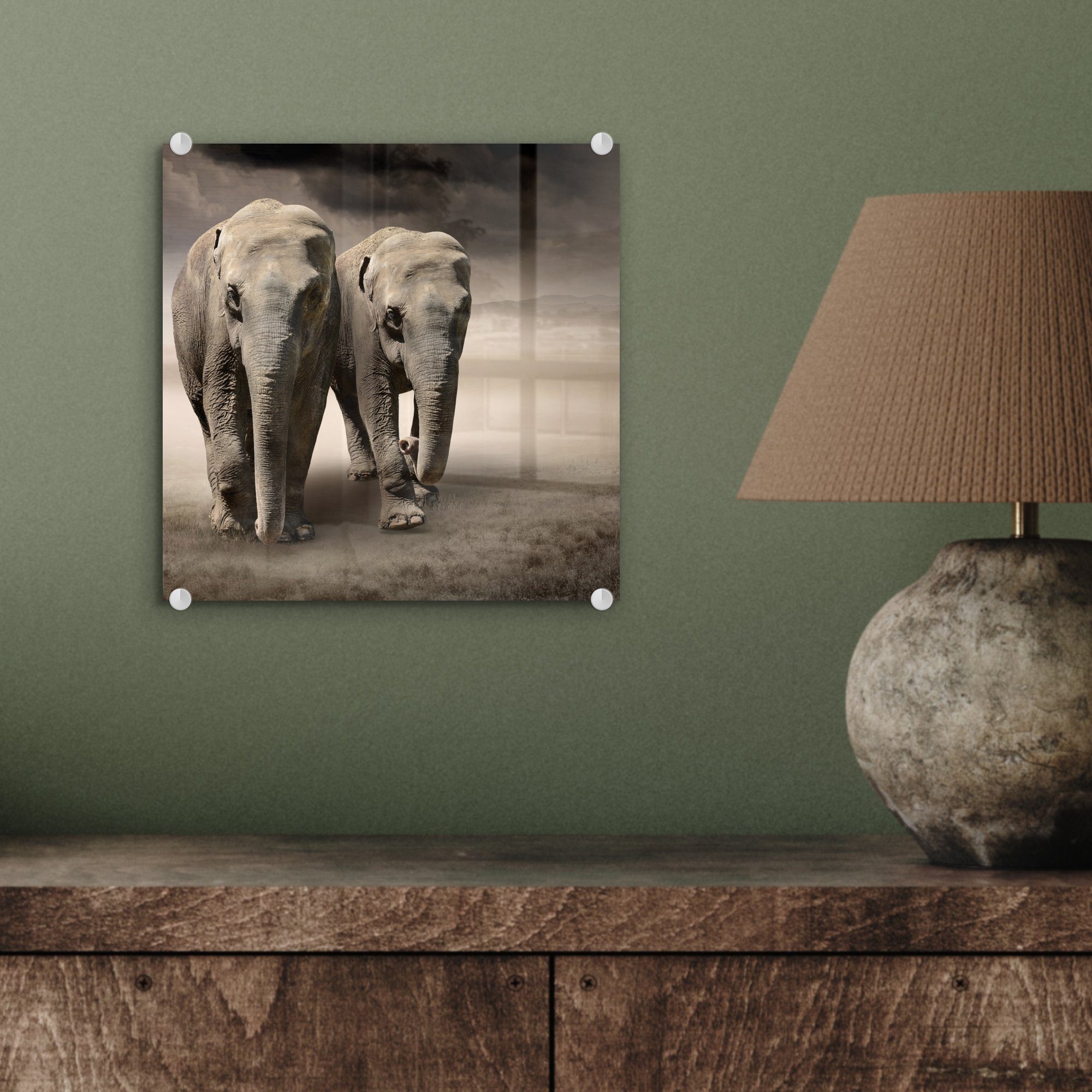 MuchoWow Acrylglasbild Elefant - Glasbilder auf - auf Wandbild Wanddekoration - Ehepaar St), - (1 Foto Bilder Glas Glas Berg, 