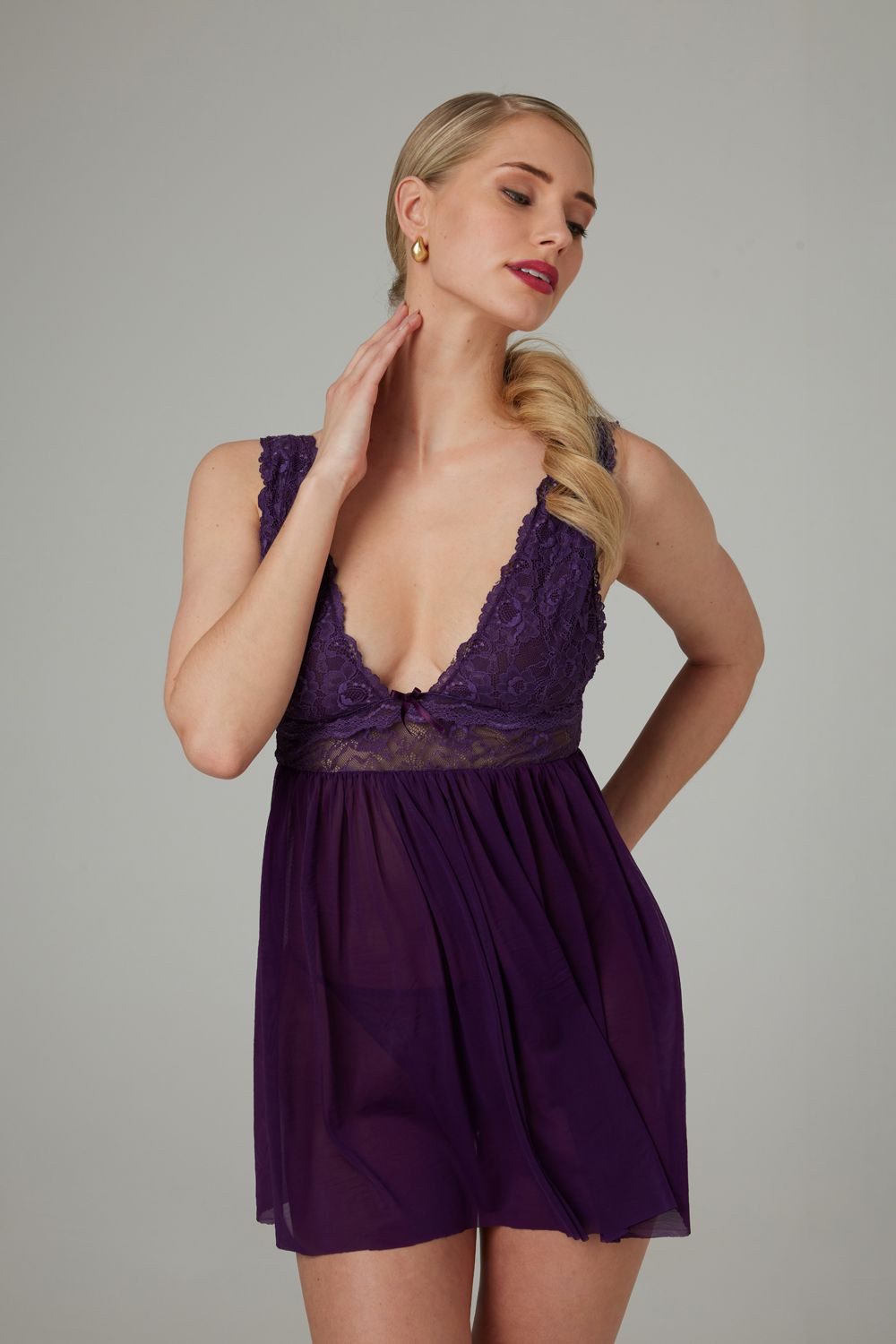 CHRISTINE LE DUC Negligé Babydoll + String Lieve - lila