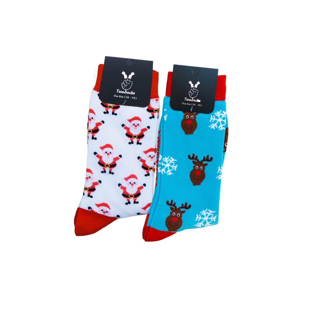 Damen witzige Socken, 2er-Pack (Set, Paar) Einheitsgröße & Freizeitsocken Herren 2 Weihnachtssocken TwoSocks