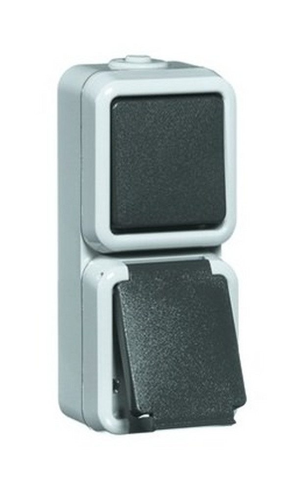 PEHA Переключатель, Kombination Steckdose/ Wechselschalter Aufputz grau IP54 glänzend