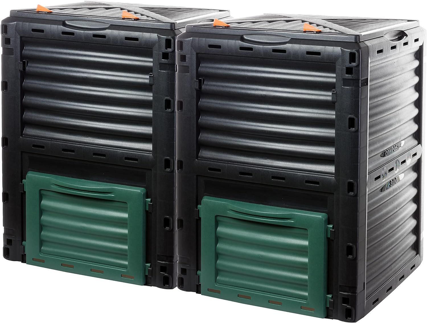 SUSTANIA Schnellkomposter Komposter 2er Set aus stabilem Kunststoff mit Klappdeckel, BxTxH: 122x61x83 cm, 600 l, Thermokomposter für Garten- und Küchenabfälle Kompost