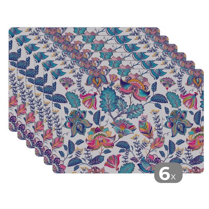 Platzset Regenbogen - Blumen - Skizze - Muster MuchoWow (6-St) Platzset Platzdecken Platzmatte Tischmatten Schmutzabweisend