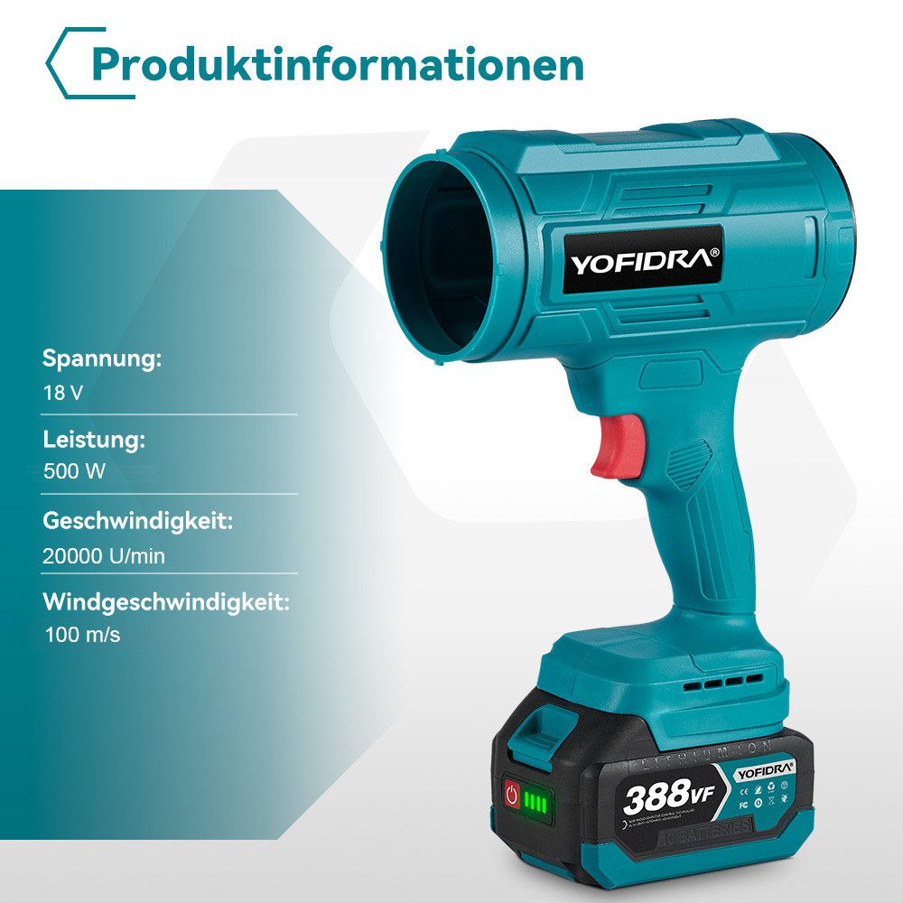 Yofidra Akku-Laubbläser 1500W - Mit 2x6.0Ah Akkus  Produktbild-Vorschau 5