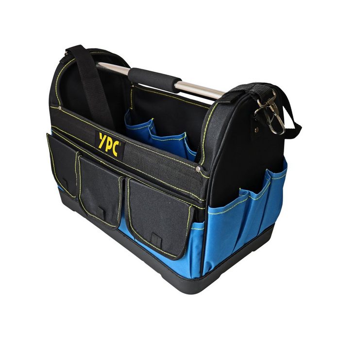 YPC Werkzeugtasche "Pioneer" Werkzeugkorb XXL offene Werkzeugtasche mit Metallgriff 45x35x23cm 20 kg Tragkraft Tragetasche für Werkzeug mit Haltern Fächern und Einschüben