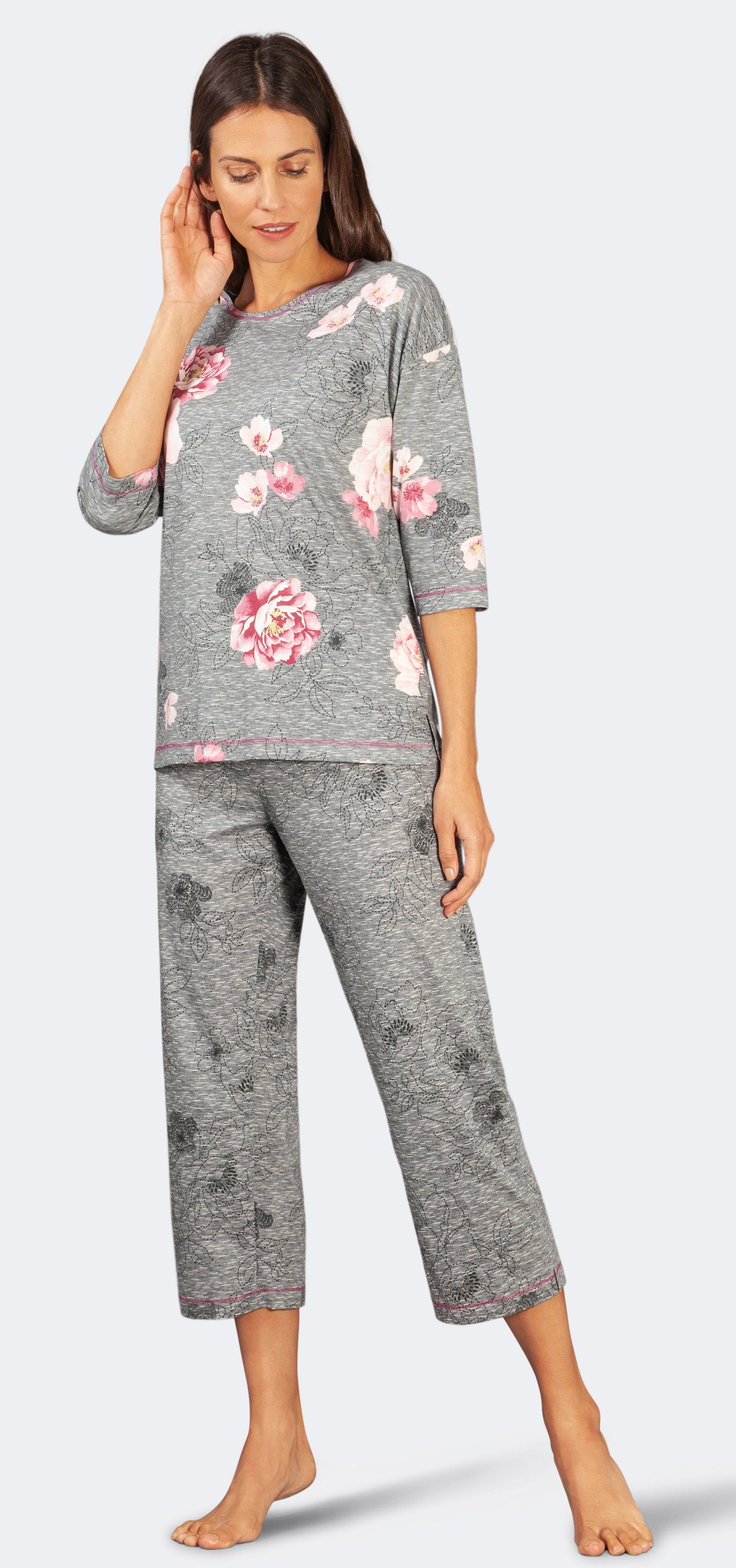 tlg) Schlafanzug Hose mit Damen Hajo Modisches Design (2 Pyjama 7/8
