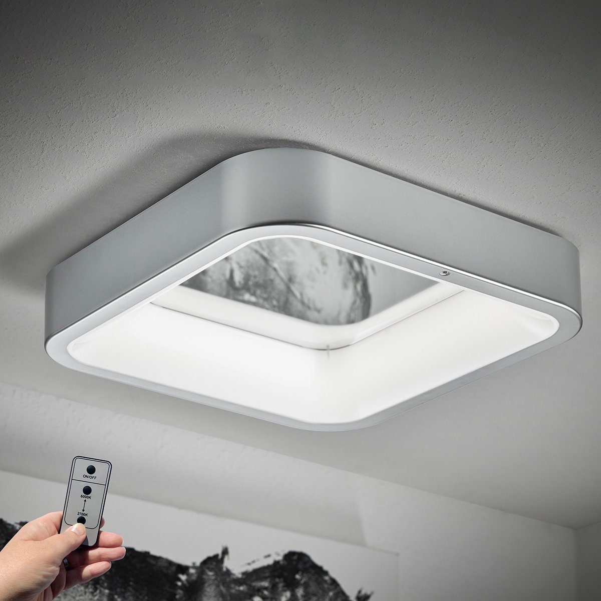 MeLiTec LED Deckenleuchte D111 Smart Home, LED fest integriert, warmweiß -  kaltweiß, LED Leuchte Smart Home Deckenleuchte Wandlampe chrom-matt 35x35x8  cm