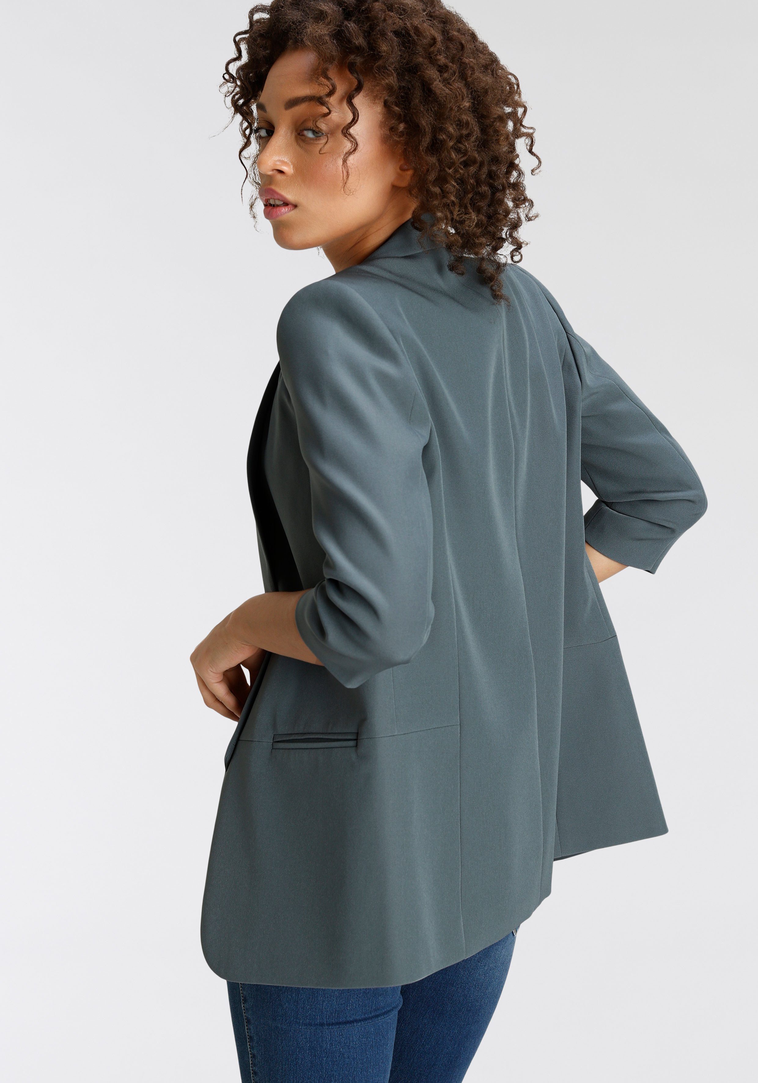 ONLY Kurzblazer ONLELLA – Femininer Blazer mit 3/4-Ärmeln und Raffung regular fit, casual, Web, Kunstfaser, V-Ausschnitt