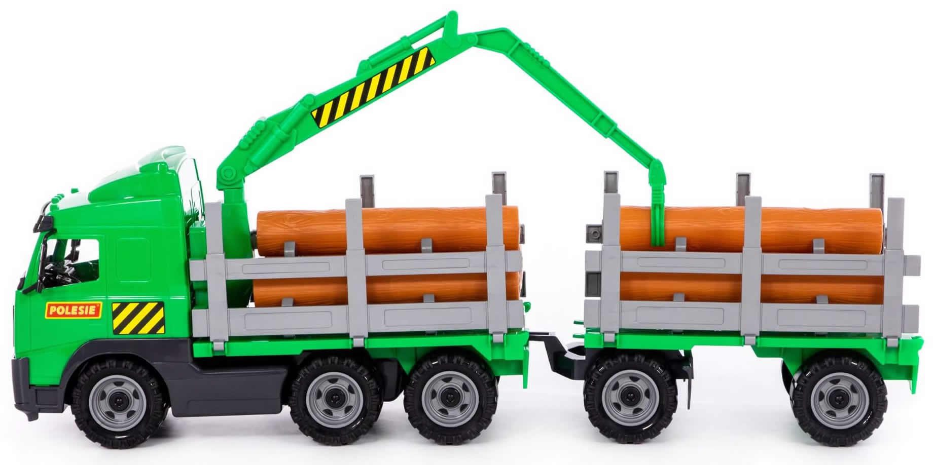 WADER QUALITY TOYS Spielzeug-LKW Lastwagen Holztransporter mit Anhänger